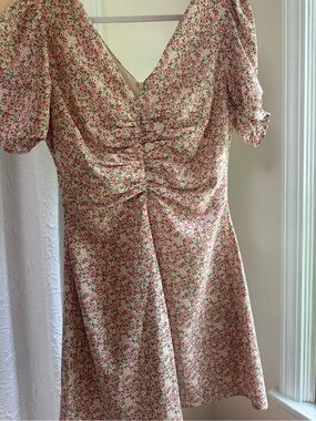 Lush Pink Floral V-Neck Ruched Dress